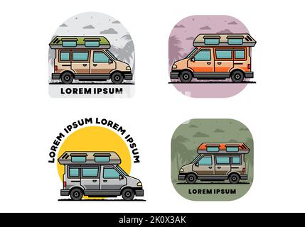 Design colorato del badge con illustrazione Van Camper Illustrazione Vettoriale