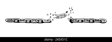 Catena spezzata con frantumazioni come simbolo di forza e libertà. Schizzo delle catene metalliche. Illustrazione vettoriale isolata su sfondo bianco Illustrazione Vettoriale
