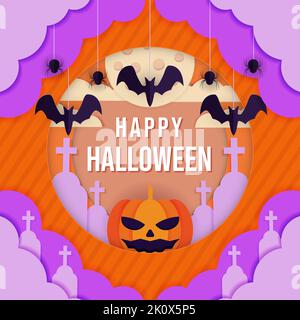 carta taglio arte felice halloween disegno di illustrazione Illustrazione Vettoriale