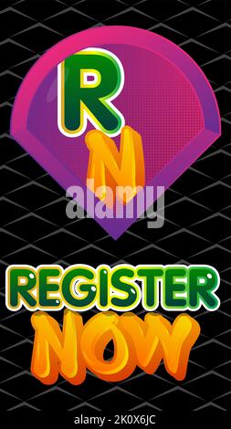 Registrati ora. Stemma del supereroe. Illustrazione vettoriale colorata stile fumetto. Illustrazione Vettoriale