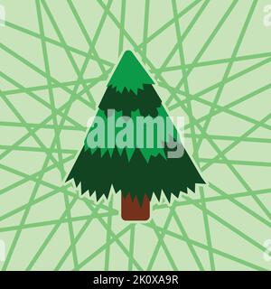 Un'illustrazione di un albero di Natale con un disegno geometrico su uno sfondo verde Illustrazione Vettoriale