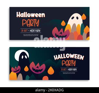 Halloween inviti o biglietti d'auguri sfondo. Modello di illustrazione di Halloween per banner, poster, volantino, vendita e tutto il design. Illustrazione Vettoriale