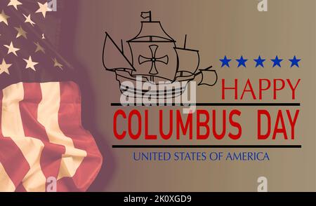 Buon banner Columbus Day, sfondo patriottico americano. Foto Stock