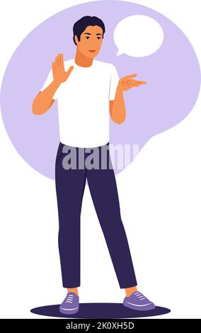 L'uomo sta parlando concetto. Illustrazione vettoriale. Piatto. Illustrazione Vettoriale