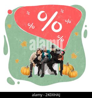 Collage creativo contemporaneo per la promozione delle vendite stagionali, concetto del Black Friday. Banner realizzato in stile vintage retrò. Poster per l'annuncio Foto Stock