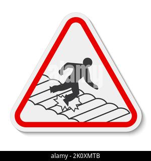 Avvertenza segnale tetto fragile su sfondo bianco Illustrazione Vettoriale