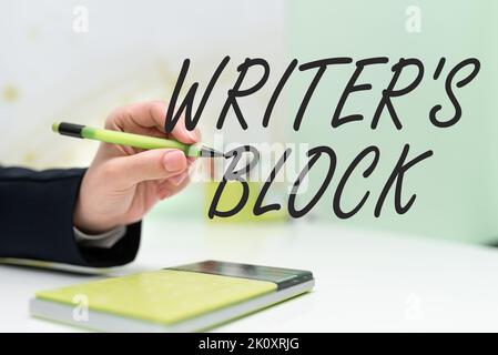 Didascalia testo presentare Writer s è BlockCondition di non essere in grado di pensare a cosa scrivere. Condizione di approccio aziendale di non essere in grado di pensare Foto Stock