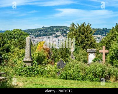 Vista su Bath dal cimitero dell'abbazia di Bath su Ralph Allen Drive Bath Somersest England Foto Stock