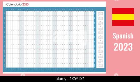 2023 pianificatore. Calendario in formato orizzontale standard e stile semplice. Domenica di colore rosso chiaro. Organizzatore di parete, modello annuale di pianificatore. Illustrazione Vettoriale