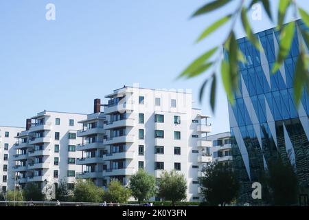 Una vista generale degli appartamenti lungo il lungomare nel quartiere Hellerup di Copenhagen. Data foto: 13 agosto 2022. Il credito fotografico dovrebbe essere: Katie Co Foto Stock