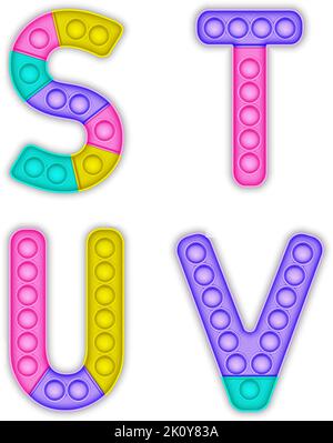 Una serie di giochi pop realistici in forma di alfabeto. Illustrazione Vettoriale