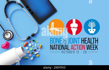 La settimana di azione sulla salute delle ossa e delle articolazioni viene osservata ogni anno nel mese di ottobre, con attività focalizzate su disturbi tra cui artrite, mal di schiena, trauma Foto Stock