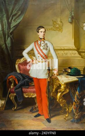Franz Joseph i d'Austria (1830-1916), Imperatore d'Austria e Impero Austro-Ungarico (1848-1916), dipinto a olio su tela di Anton Einsle, 1851 Foto Stock