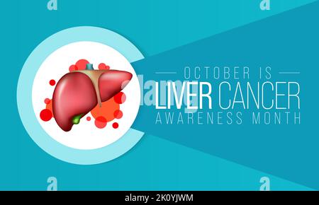 Il mese di consapevolezza del cancro del fegato è osservato ogni anno in ottobre, il cancro può a volte iniziare nel fegato o diffondersi da un altro organo. Illustrazione vettoriale Illustrazione Vettoriale
