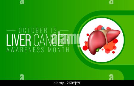 Il mese di consapevolezza del cancro del fegato è osservato ogni anno in ottobre, il cancro può a volte iniziare nel fegato o diffondersi da un altro organo. Illustrazione vettoriale Illustrazione Vettoriale