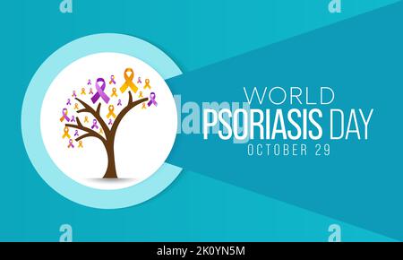 Giornata mondiale della psoriasi si osserva ogni anno il 29 ottobre, è una condizione della pelle che causa macchie rosse, flaky, crosta di pelle Illustrazione Vettoriale