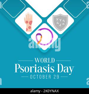 Giornata mondiale della psoriasi si osserva ogni anno il 29 ottobre, è una condizione della pelle che causa macchie rosse, flaky, crosta di pelle Illustrazione Vettoriale