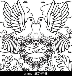 Wedding dove Coloring Page for Kids Illustrazione Vettoriale