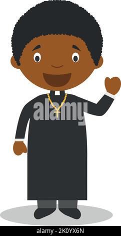 Carino illustrazione vettoriale del cartone animato di un prete nero o afroamericano. Illustrazione Vettoriale