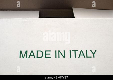 Prodotto in Italia su scatola di cartone Foto Stock