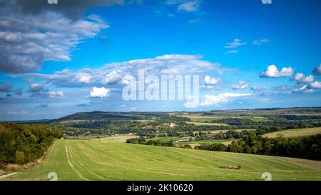 Vista sul South Downs National Park verso Amberley, West Sussex, Regno Unito. Foto Stock