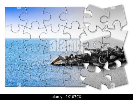 Impara a gestire l'ansia e lo stress per ricostruire la serenità interiore - immagine concettuale in forma di puzzle Foto Stock