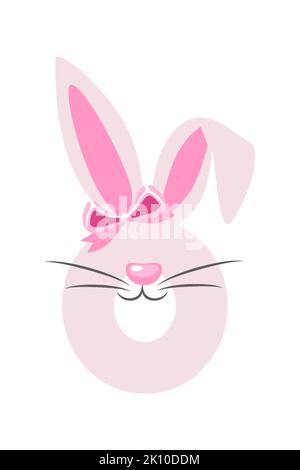 Divertente coniglietto numero 0 per i bambini. Cifra zero sotto forma di coniglio Illustrazione Vettoriale