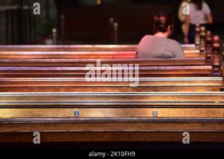 Pesche vuote nella famosa Chiesa votiva di Vienna, Austria Foto Stock