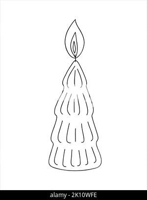 Candela di Natale semplice illustrazione vettoriale di contorno per Natale, festa di Capodanno festa celebrazione decorazione casa, biglietto di auguri di stagione, invito, banner Illustrazione Vettoriale