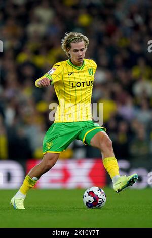 Todd Cantwell di Norwich City in azione durante la partita del campionato Sky Bet a Carrow Road, Norwich. Data immagine: Mercoledì 14 settembre 2022. Foto Stock