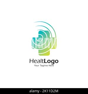 Modello con logo a icone incrociate. Croce creativa per azienda medica Illustrazione Vettoriale