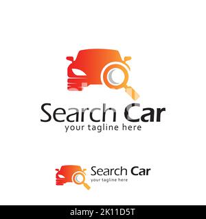 Cerca modello di design del logo dell'auto. Auto con simbolo di vetro. Illustrazione Vettoriale