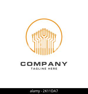 Logo circuito per azienda tecnica. Tecnologia logo design modello vettore simbolo Illustrazione Vettoriale