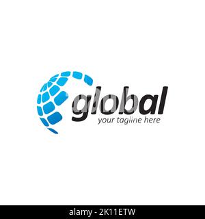 modello vettoriale di disegno di marchio globale del mondo. Simbolo del globo creativo per le aziende Illustrazione Vettoriale