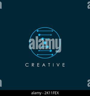 Modello di disegno del logo del simbolo del DNA. Icona genetica nel vettore circolare Illustrazione Vettoriale