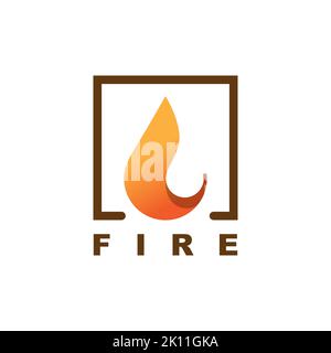 fuoco su icona quadrata modello di design logo. Ispirazione creativa del logo del fuoco Illustrazione Vettoriale