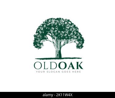 Logo vintage Old Oak Maple Tree Illustrazione Vettoriale