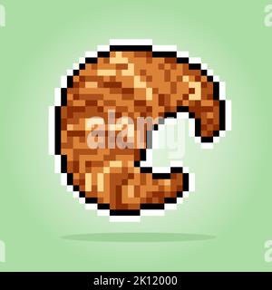 8-bit bread pixel. icona del cibo per le risorse di gioco in illustrazioni vettoriali. Illustrazione Vettoriale
