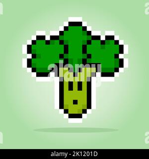 caratteri broccoli da 8 bit. Risorse di giochi vegetali in illustrazioni vettoriali. Illustrazione Vettoriale