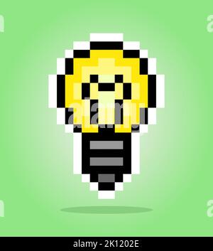 lampadina a 8 bit pixel. oggetto risorsa di gioco nell'illustrazione vettoriale. Illustrazione Vettoriale