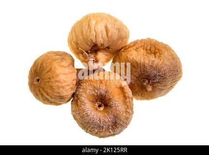 Fichi secchi deliziosi e sani isolati su sfondo bianco Foto Stock