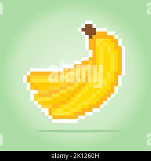 Banana pixel. Illustrazione vettoriale delle risorse di gioco a 8 bit. Illustrazione Vettoriale