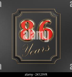 Iscrizione rossa ottantasei anni (86 anni) con bordi dorati su fondo scuro con bordi dorati. Elementi modello numero anniversario per il vostro birt Foto Stock