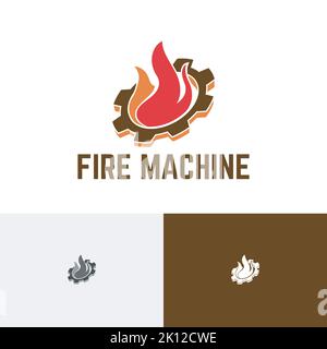 Logo Fire Machine Gear Flame Factory Industry Illustrazione Vettoriale