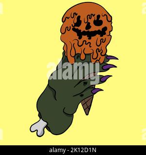 Helloween zombie mano che tiene in mano gelato di zucca illustrazione Illustrazione Vettoriale