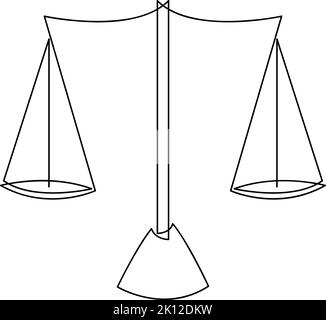 Simbolo del bilanciamento del peso. Illustrazione vettoriale stile disegno di una linea con identità di legge o di libra Illustrazione Vettoriale