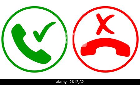 Chiamare il telefono, icona pulsante Rifiuta, accettare la suoneria per rispondere al telefono Illustrazione Vettoriale