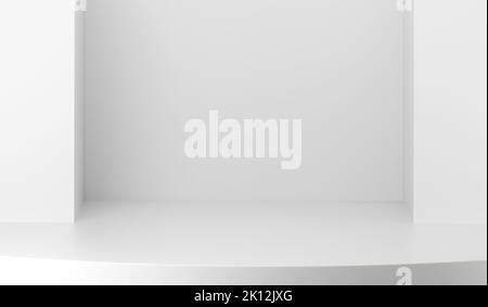 3d rappresentazione di un podio vuoto o di un display a piedistallo su sfondo bianco. Foto Stock
