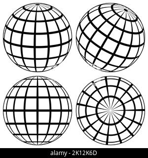 Linea globo sfera terra, filo globale griglia, 3D sfera pianeta Illustrazione Vettoriale