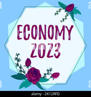 Scrittura a mano Economy 2023. Foto concettuale Stato della ricchezza e delle risorse di un paese nel prossimo anno Foto Stock